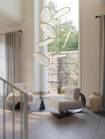 Duża ekskluzywna złota lampa wisząca z kloszami akrylowymi Maxlight P0635D Empire 121W