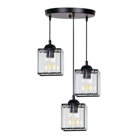 GLASSIA LAMPA WISZĄCA TALERZ CZARNY 3X40 E27 KLOSZ CZARNY+KRYSZTAŁY BEZBARWNE Candellux 33-21137