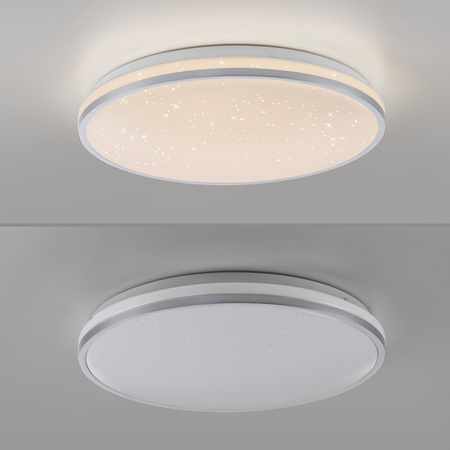 Okrągła lampa sufitowa 38cm z srebrną obramówką z funkcją SwitchMo KYLE LED 3000K Just Light 14294-21