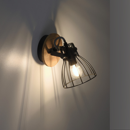 Kinkiet industrialny z drewnem i metalową klatką – styl loft TARO 1xE14 Just Light 15117-18 