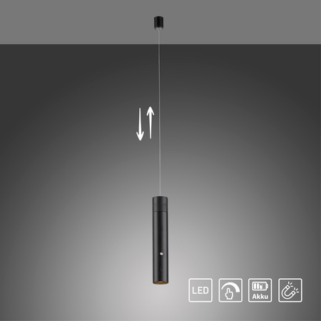 Lampa wisząca tuba czarna bezprzewodowa akumulatorowa ładowana USB ATTACH Just Light 18281-18