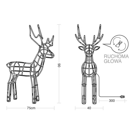 Renifer Ruchoma Głowa 180LED 3000K IP44 90cm Eko-Light Milagro EKSW2926