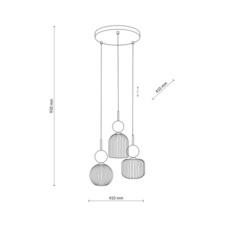 Lampa wisząca potrójna na kole z ryflowanymi koniakowymi kloszami i zielonymi kulami SOPHIA GREEN COGNAC 3xE14 Tk Lighting 11148