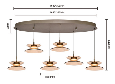 Lampa wisząca szóstka owalna Crema brąz / klosz coffee Aviano Lighting 7058-621