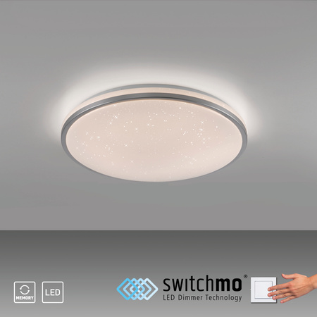 Okrągła lampa sufitowa 49cm z srebrną obramówką z funkcją SwitchMo KYLE LED 3000K Just Light 14295-21