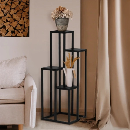 Czarny, czteropoziomowy kwietnik KS-04 KWIETNIK XL z serii KAJA HOME