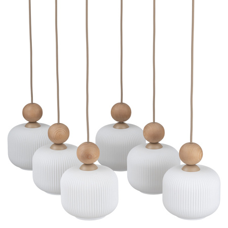 Sześciozwisowa lampa wisząca szklane klosze z dodatkiem drewna BALLO 6XE14 6xE14 Tk Lighting 11052