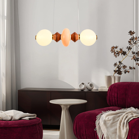 Lampa wisząca z elementami ceramiki i dwoma biały kulistymi kloszami FLORES 15W LED 3000K Candellux Studio 32-50663