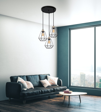 PRIMO LAMPA WISZĄCA TALERZ CZARNY+PATYNA 3X60W E27 KLOSZ CZARNY Candellux 33-00323