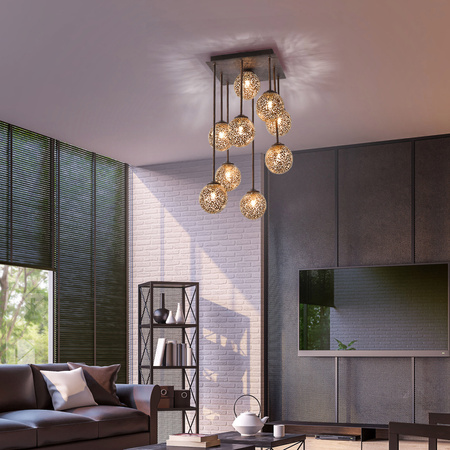 Lampa sufitowa dziewięć metalowych kul GRETA RDZA/ZŁOTY 9xG9 Paul Neuhaus 6238-48