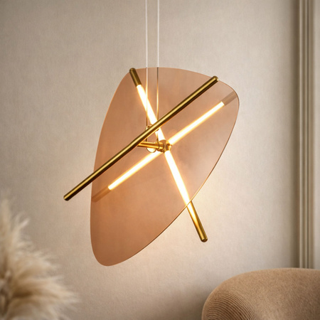 Lampa wisząca mosiężna szklany bursztynowy klosz podświetlany przez profile LED RELAX  15W LED 3000K Candellux Studio 31-50830