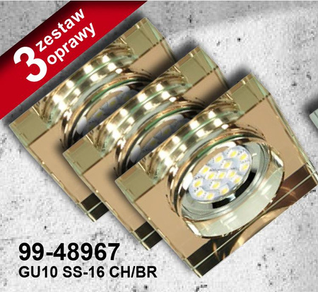 ZESTAW TRZECH OPRAW SS-16 CH/BR  3X3W GU10 LED Z ŻARÓWKĄ  LED OPR. STROP. STAŁA KWADRATOWA SZKŁO BRĄZOWE Candellux 99-48967