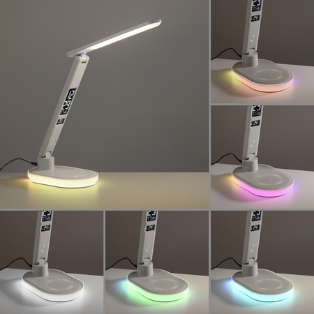Biała lampka biurkowa LED z zegarkiem i stacją ładowania TINA RGB Just Light 11018-16
