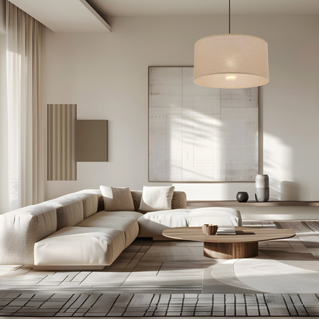Beżowa lampa wisząca walec 40cm tkaninowy klosz SHANTI 1xE27 Candellux Studio 31-38685
