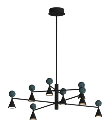 Czarna lampa wisząca osiem stożkowych punktów LED wraz z ozdobnymi kulami z malachitu Bingo 57W Maxlight P0684