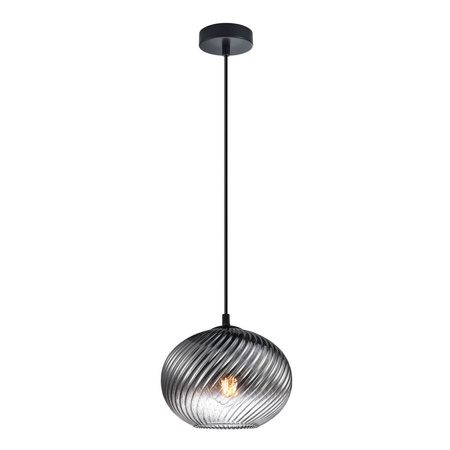 Lampa wisząca z dymionym spiralnie ryflowanym kloszem szklanym 1xE27 Alias Italux PND-3665-1-BK-SG