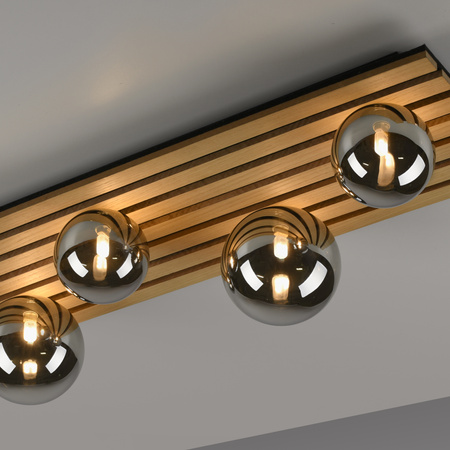 Prostokątna lampa sufitowa drewniana z czterema szklanymi kloszami GREEN STIKA 4xG9 Just Light 15209-79