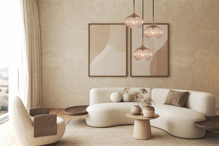 Potrójna lampa wisząca na kole z bursztynowymi kloszami 3xE27 Pansol Italux PND-2940-3AS-BRO-AMB