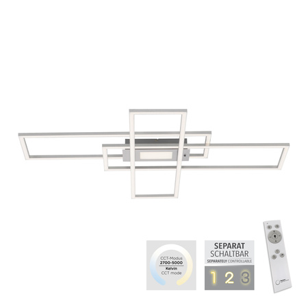 Lampa sufitowa srebrna prostokąty LED sterowana pilotem ASMIN Just Light 14693-55