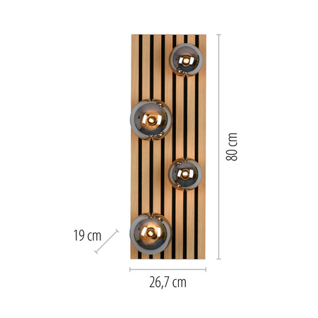 Prostokątna lampa sufitowa drewniana z czterema szklanymi kloszami GREEN STIKA 4xG9 Just Light 15209-79