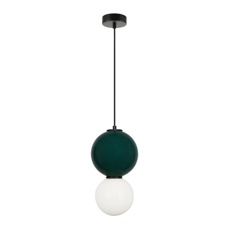 Lampa wisząca zielona kula ceramiczna 18cm wraz ze szklanym białym kloszem LED 3000K Pieve Italux PND-95221-1M-GRN