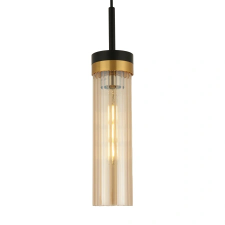 Lampa wisząca pojedyńcza czarna z tubowym miodowym szklanym kloszem Malika 1xE27 PL0140-1 Yaskr