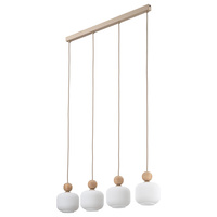 Poczwórna lampa wisząca z ryflowanymi kloszami i dodatkiami drewna BALLO 4xE14 Tk Lighting 11051