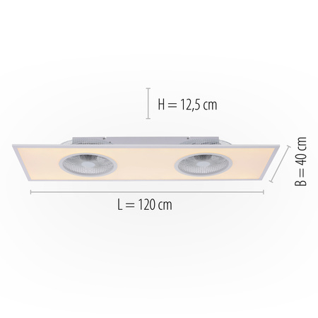Duża lampa sufitowa LED z wentylatorem sterowana pilotem 120cm x 40cm FLAT-AIR Just Light 14643-16