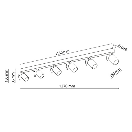 Sześciopunktowa czarna lampa sufitowa 127cm NEX BLACK LAMPA SUFITOWA 6XGU10 Tk Lighting 11370