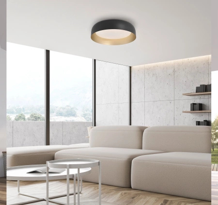 Okrągły czarno-złoty plafon sufitowy 40cm sterowany pilotem OSKO LED Just Light 14215-18
