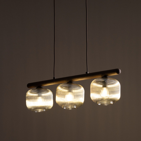 Lampa wisząca trzy szklane klosze na drewnianej belce SALVIA BROWN 3xE14 Tk Lighting 11069