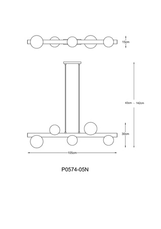 Lampa wisząca pięć szklanych kul na złotej belce FORES 5xG9 Zuma Line P0574-05N-V6AA