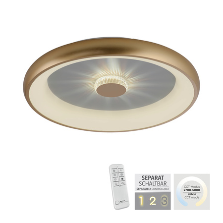 Lampa sufitowa okrągła w kolorze matowego mosiądzu VERTIGO Just Light Paul Neuhaus 14386-60 sterowana pilotem