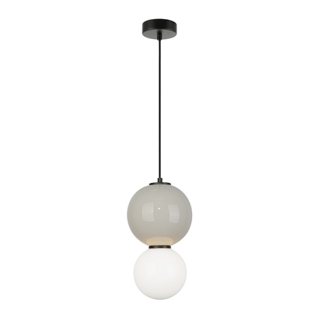 Lampa wisząca szara kula z ceramiki 18cm wraz ze szklanym białym kloszem LED 3000K Pieve Italux PND-95221-1M-GR