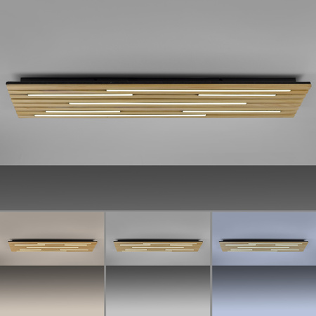 Prostokątna lampa sufitowa 115x30cm drewniane lamele z LED strerowana pilotem i aplikacją Q-AKUSTIK Paul Neuhaus 6422-79