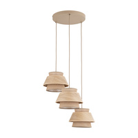 Lampa wisząca trzy abażury juta + drewno na kole KALUM WOOD 3XE27 Tk Lighting 11808