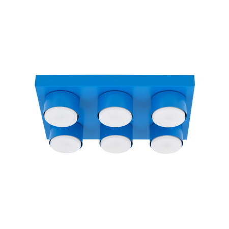 Prostokątny niebieski plafon sufitowy sześciopunktowy BRIX BLUE 6XGX53 Tk Lighting 11285
