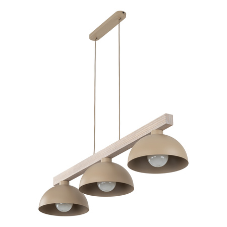 Lampa wisząca z trzema metalowymi kloszami na drewnianym stelarzu  OSLO SABIA 3xE27 Tk Lighting 11012