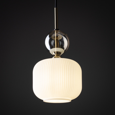 Lampa wisząca ryflowane szkło + kulka ozdobna SOPHIA COGNAC WHITE 1XE14 Tk Lighting 11589