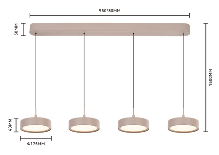 Lampa wisząca czwórka prosta Valensole kaszmirowa Aviano Lighting 7062-413