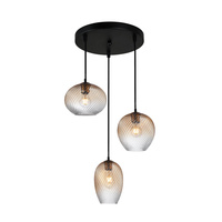 Lampa wisząca potrójna kuliste klosze z dekoracyjnym spiralnym wzorem 3xE27 Alias Italux PND-3672-3A-BRO-AMB