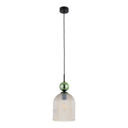 Lampa wisząca pojedyńcza karbowany szklany klosz z ozdobną zieloną szklaną kulą SOPHIA BIG GREEN COGNAC 1xE27 Tk Lighting 10776