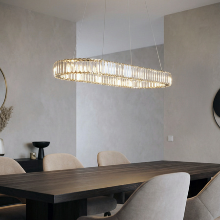 Złota owalna lampa wisząca kryształowa SPARK OVAL PENDANT 120 CCT DIMM GO + REMOTE CONTROL AZZARDO AZ6711