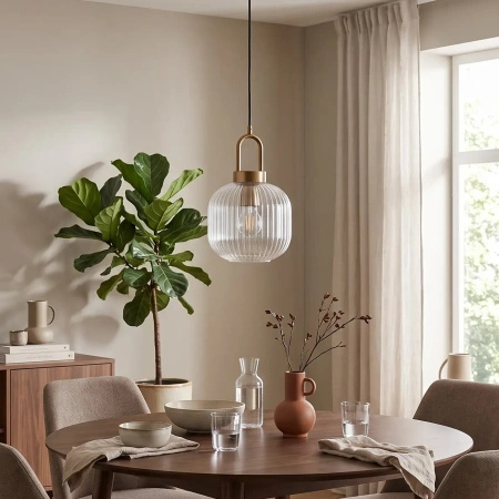 Lampa wisząca nad stół, zwis z ryflowanym kloszem LIRA Kaja Lighting K-6061 