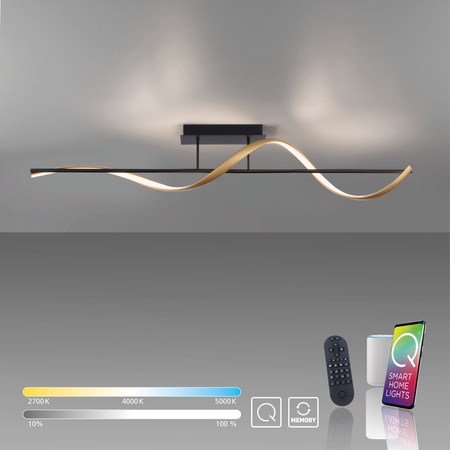 Pofalowana lampa sufitowa antracyt + mosiądż sterowana pilotem i smartfonem Q-SWING Paul Neuhaus 6385-13