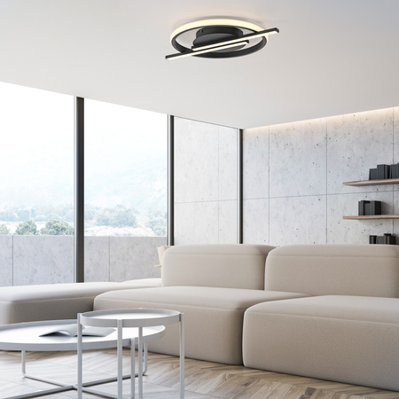 Lampa sufitowa czarna – geometryczny okrąg z linią świetlną KORSA LED 3000K z funkcją ściemniania SimplyDim  Just Light 14130-18