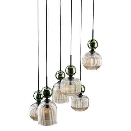 Lampa wisząca 6 z ryflowanymi koniakowymi kloszami i zielonymi kulami SOPHIA GREEN COGNAC LAMPA WISZĄCA 6XE14 6xE14 Tk Lighting 11150