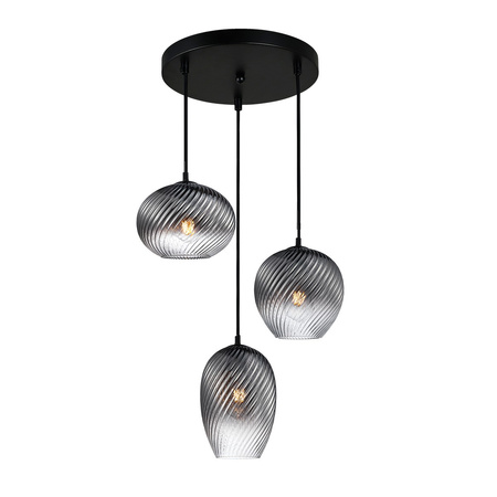 Lampa wisząca potrójna trzy dymione ryflowane klosze o różnych kształtach 3xE27 Alias Italux PND-3672-3A-BK-SG