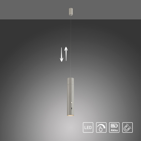 Lampa wisząca tuba szara bezprzewodowa akumulatorowa ładowana USB ATTACH Just Light 18281-40