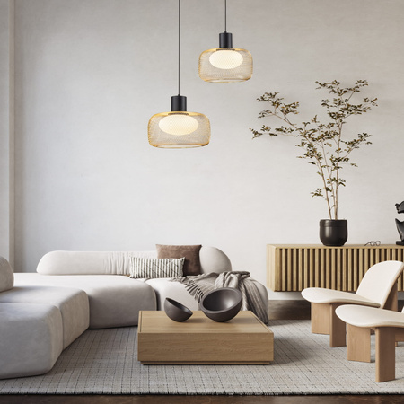 Lampa wisząca okrągła siatkowa złota metalowa obudowa wraz z białym kloszem SOPRA 40cm Candellux Studio 31-50953